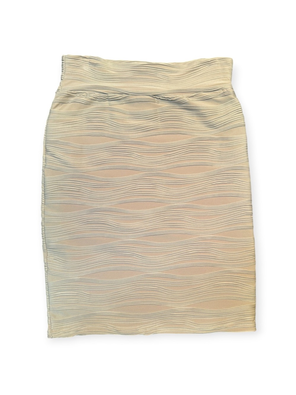 Double Take Cream Ribbed Pencil Skirt Medium Bodycon Midi Neutal - Picture 8 of 8